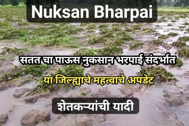 Nuksan Bharpai: सतत चा पाऊस नुकसान भरपाई संदर्भात या जिल्ह्याचे महत्वाचे अपडेट, शेतकऱ्यांची यादी